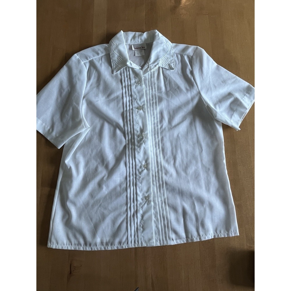 Lauren Lee Vintage Womens White Blouse Top Sz 10 Button Up Polycotton USA